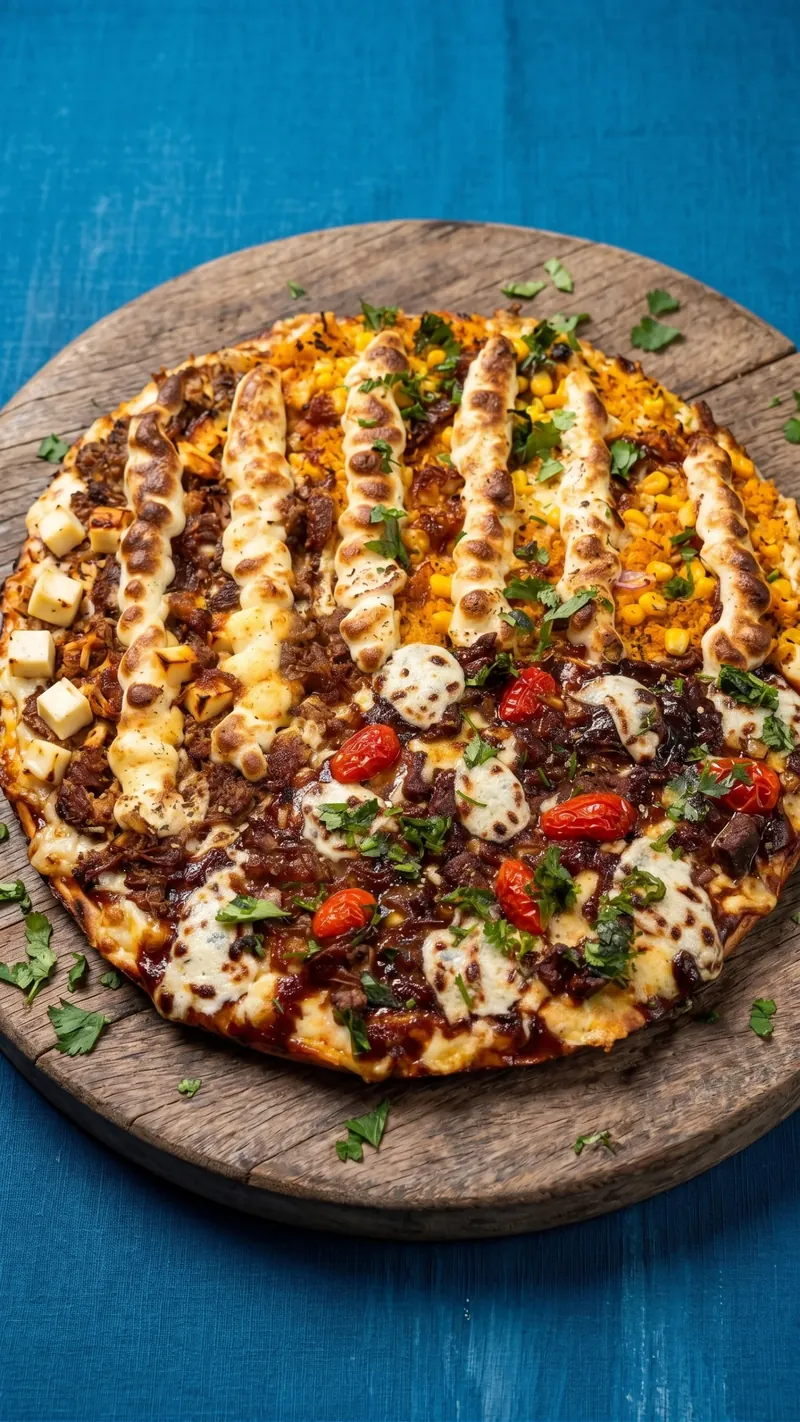 Pizza família do Point da Pizza dividida em três sabores